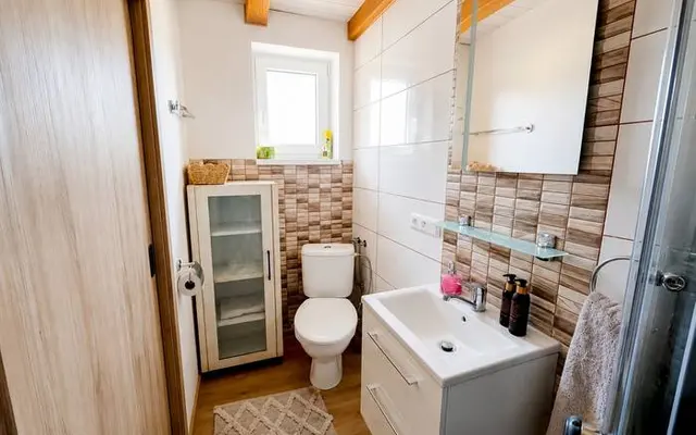 Moderná kúpeľňa s umývadlom a WC